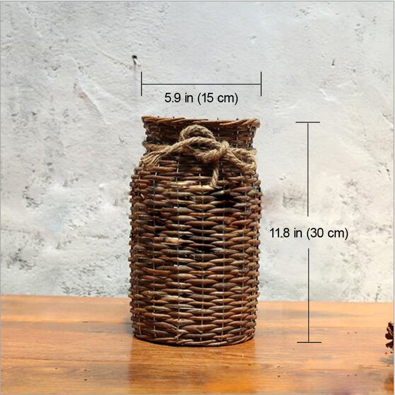 POPGRAT Wicker Vase for Decor, 12'' Wood Basket Vases Brown Rustic Farmhouse Country Style Flower Holder for Living Room Pampas Grass, Dried Branches, Table Centerpieces - Image 3